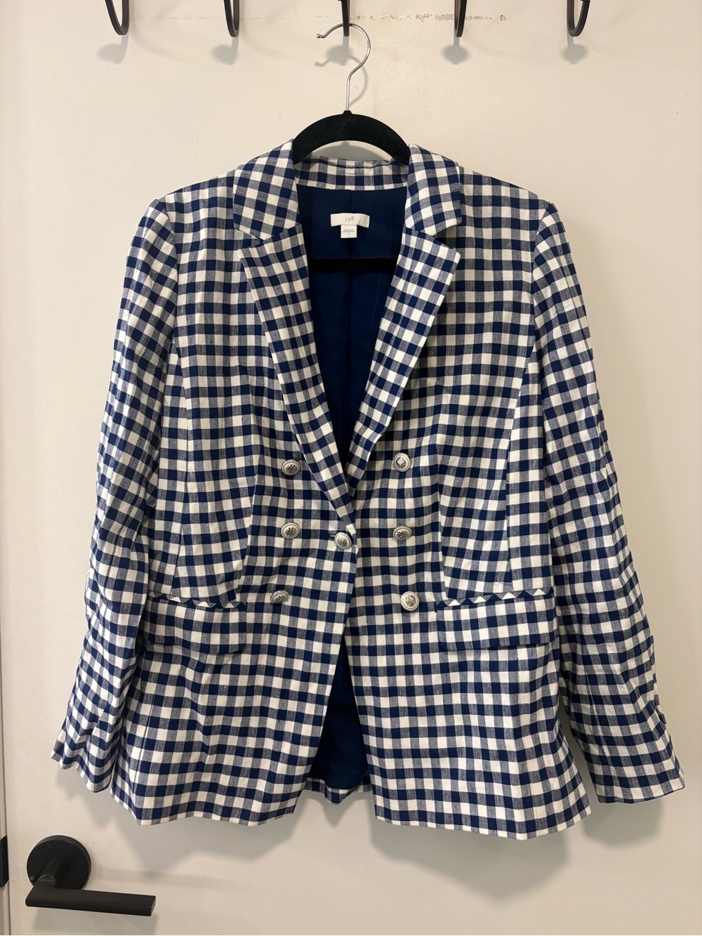 J. Jill Navy and White Gingham Double-Breasted Blazer - Picture 4 of 8